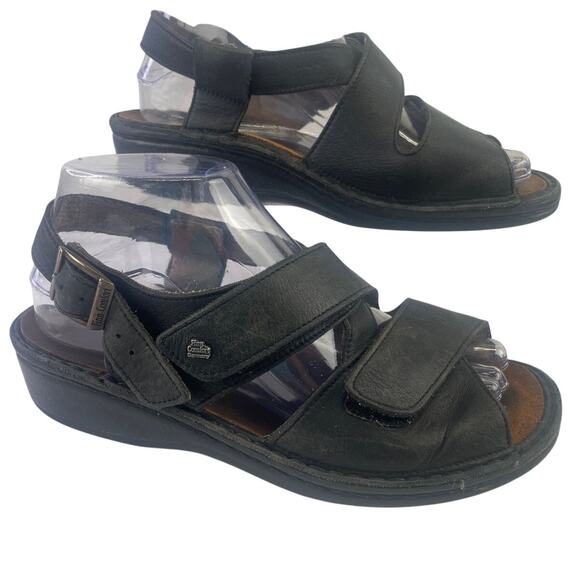 Finn Comfort Women's Leather Adjustable Hook Loop & Buckle Closures Black S 37 - Picture 1 of 14